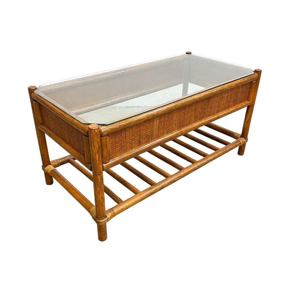 Post Modern Cane And Glass 1980's Coffee Table