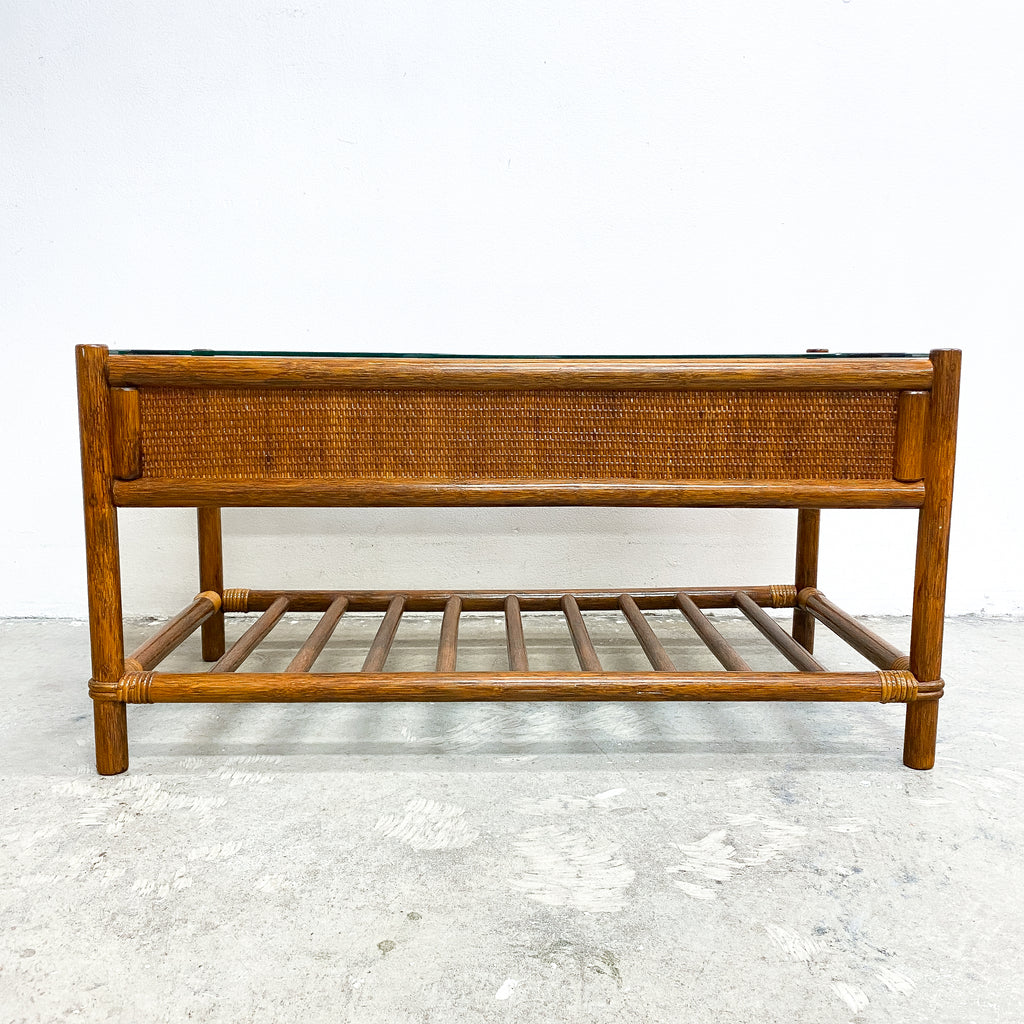 Post Modern Cane And Glass 1980's Coffee Table