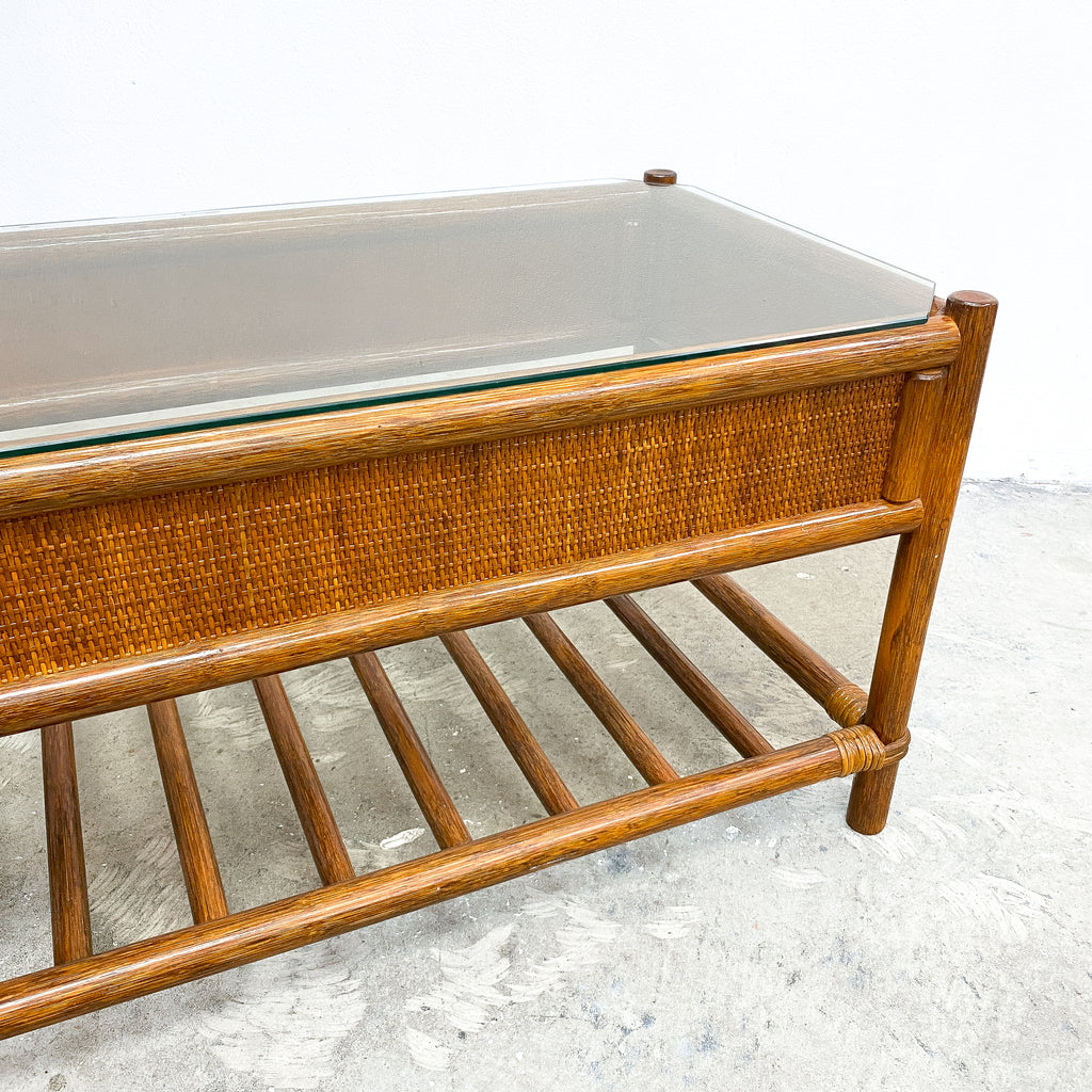 Post Modern Cane And Glass 1980's Coffee Table