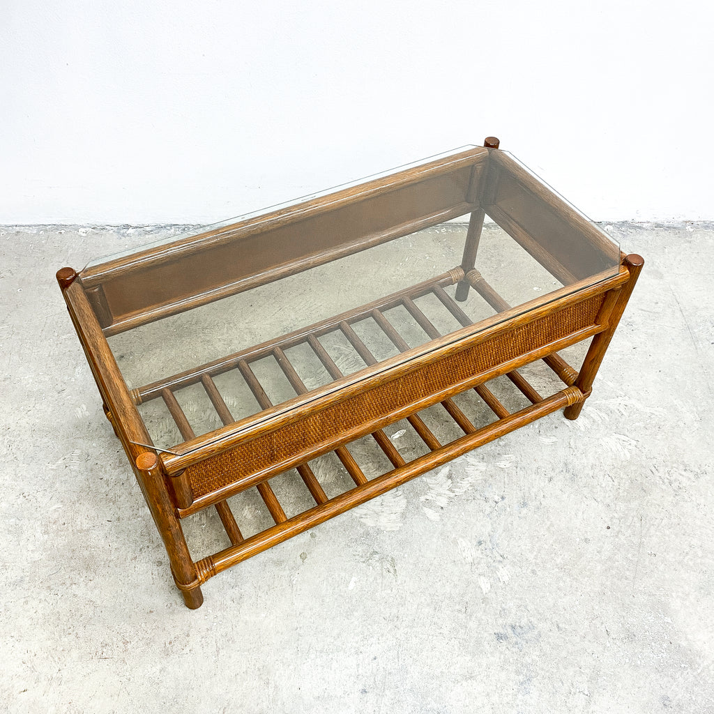 Post Modern Cane And Glass 1980's Coffee Table