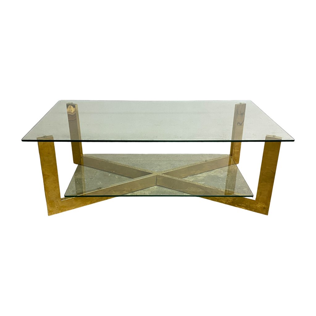 Post Modern Glass And Brass Coffee Table