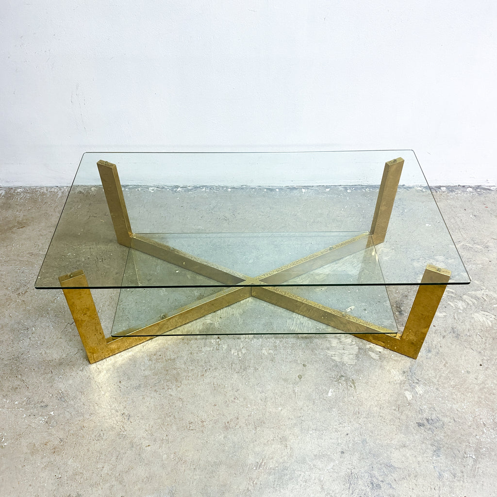 Post Modern Glass And Brass Coffee Table
