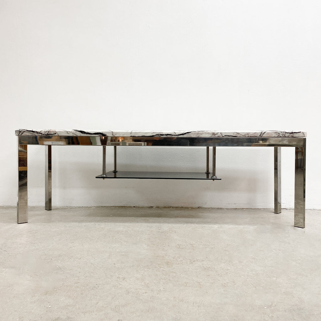 Post Modern Italian Marble Chrome And Glass Coffee Table
