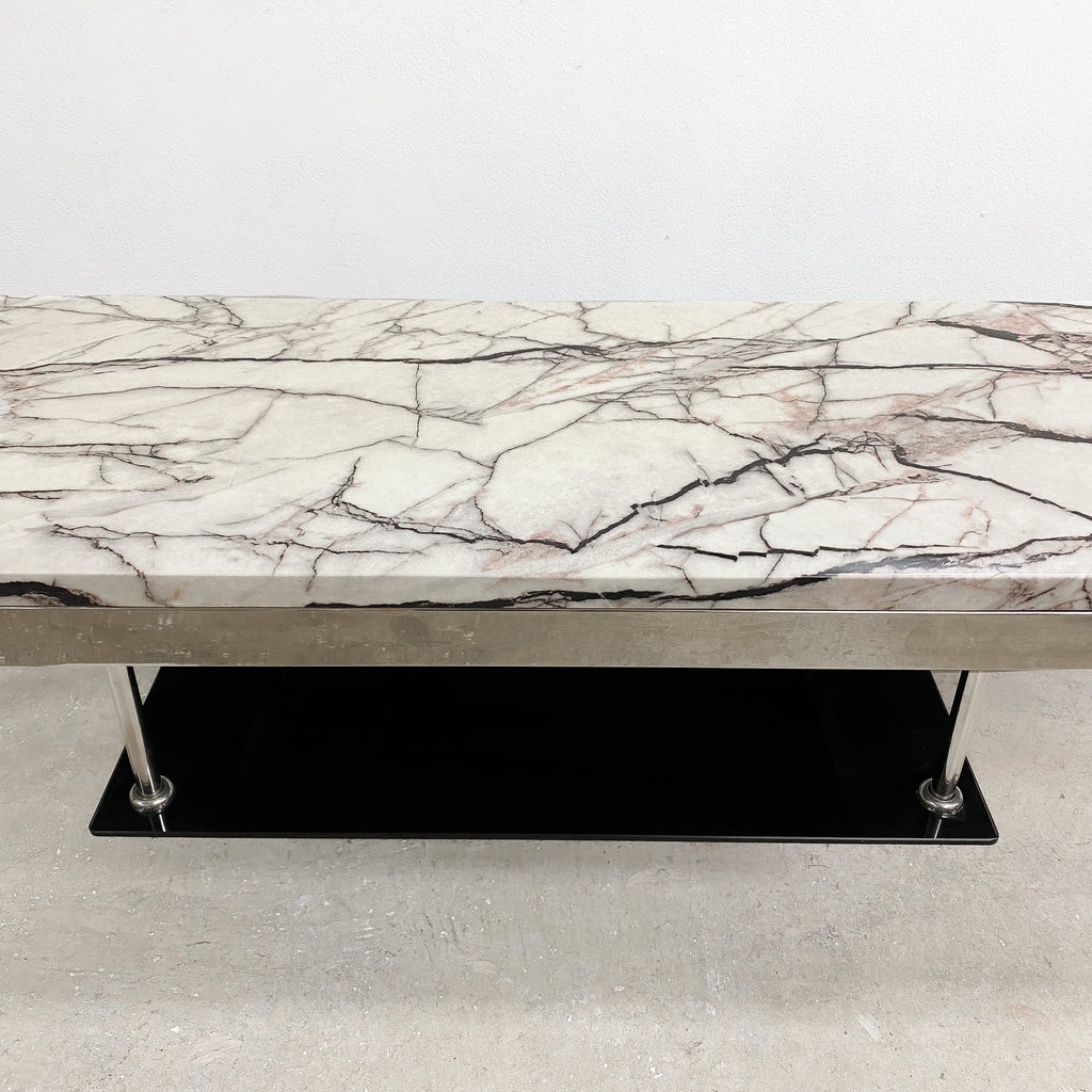 Post Modern Italian Marble Chrome And Glass Coffee Table