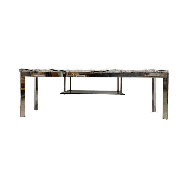 Post Modern Italian Marble Chrome And Glass Coffee Table