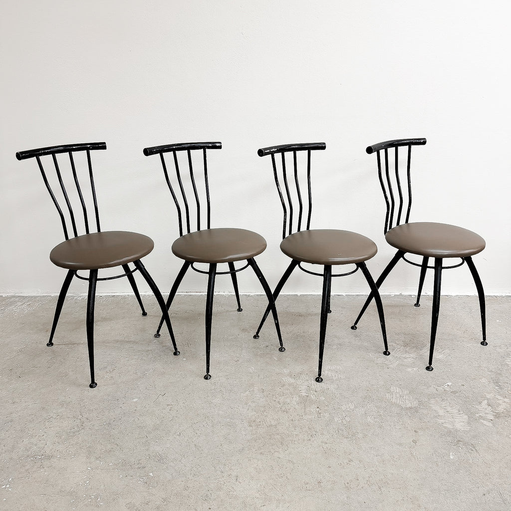 Postmodern 1990's Italian Leather Seat Dining Chairs Set of 4