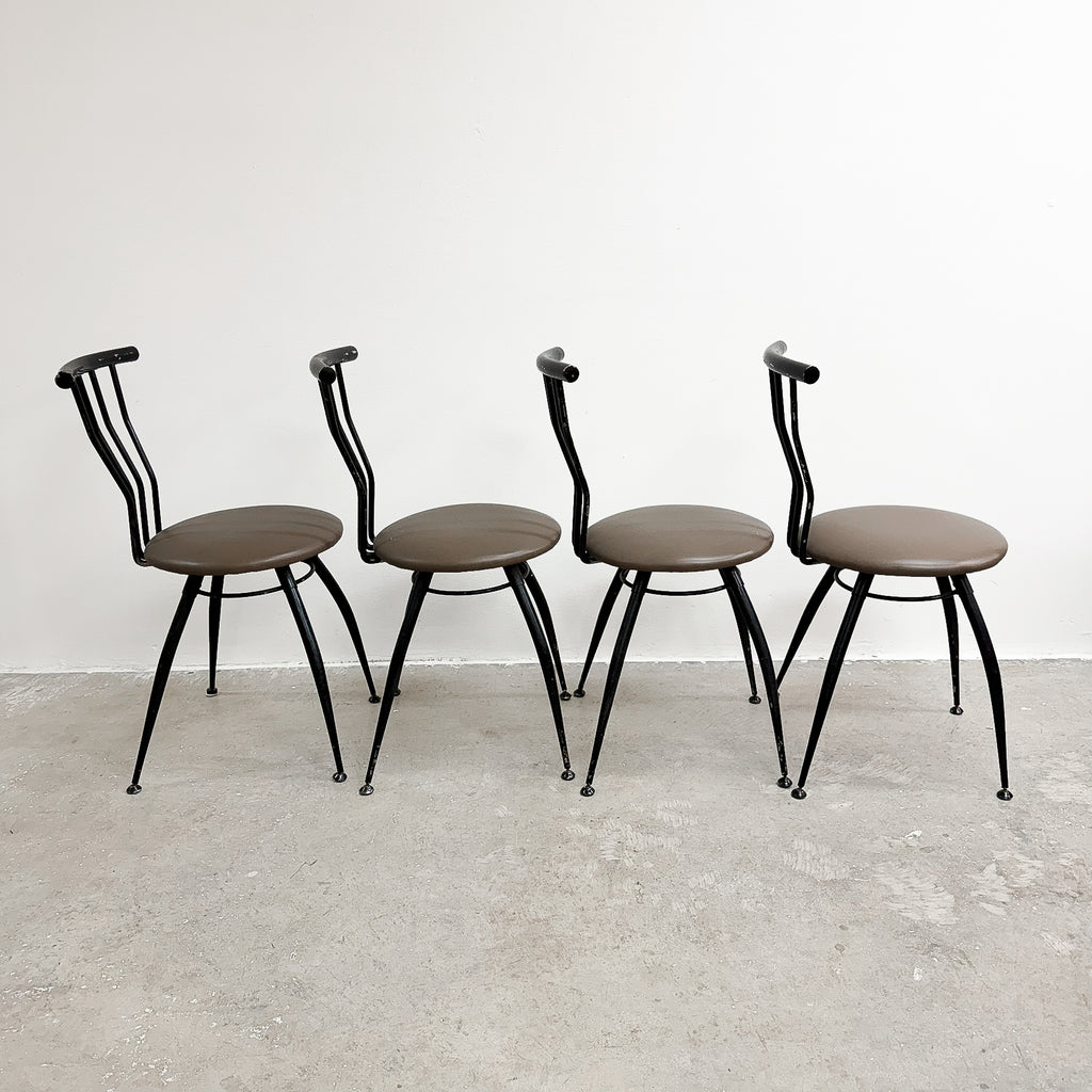 Postmodern 1990's Italian Leather Seat Dining Chairs Set of 4