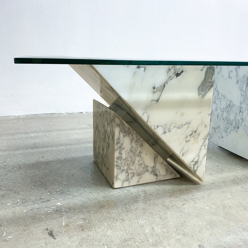 Postmodern Italian Carrara Marble And Glass Coffee Table