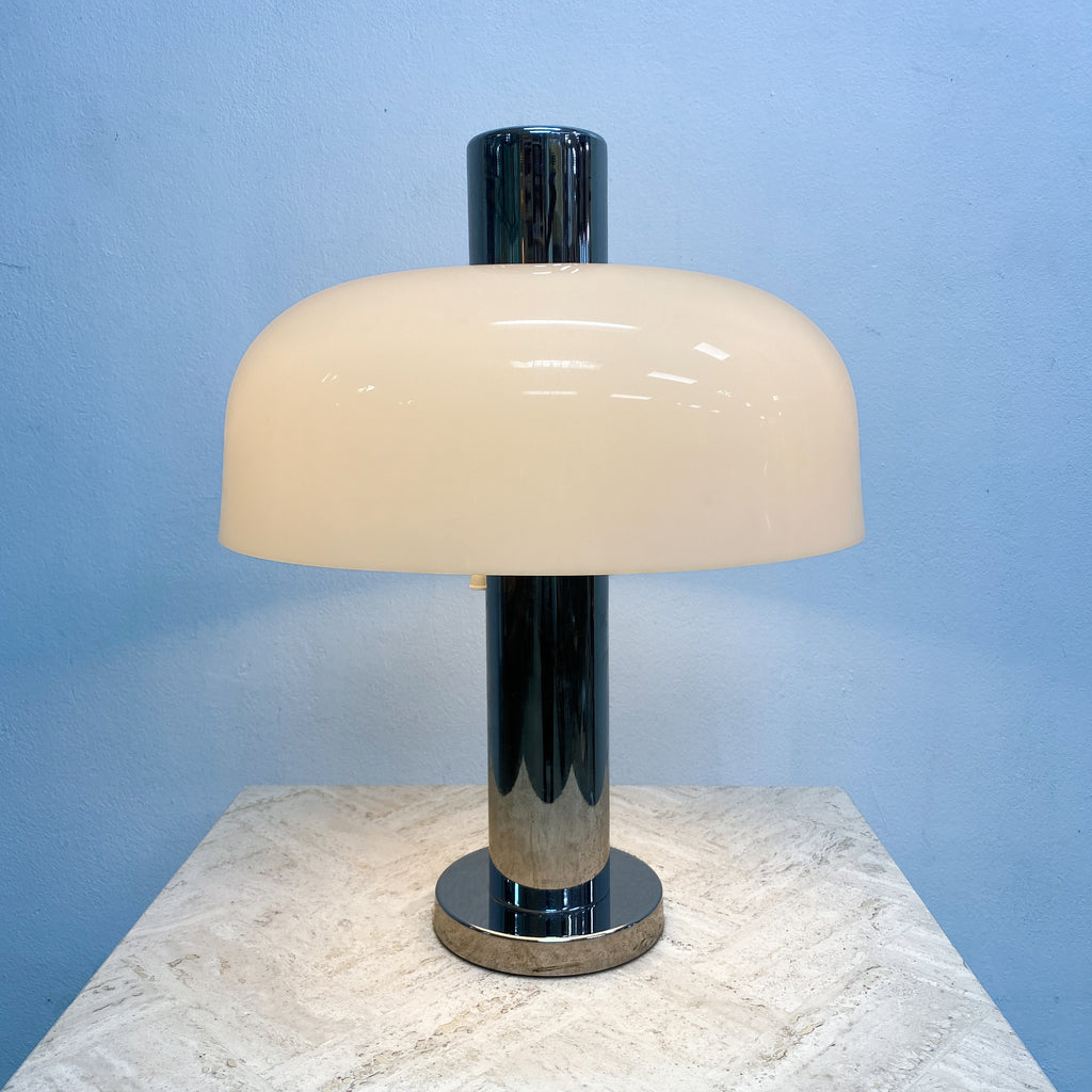 Rare Oslo Mid Century 'Mushroom' Lamp With Chrome Pillar Base 1970s