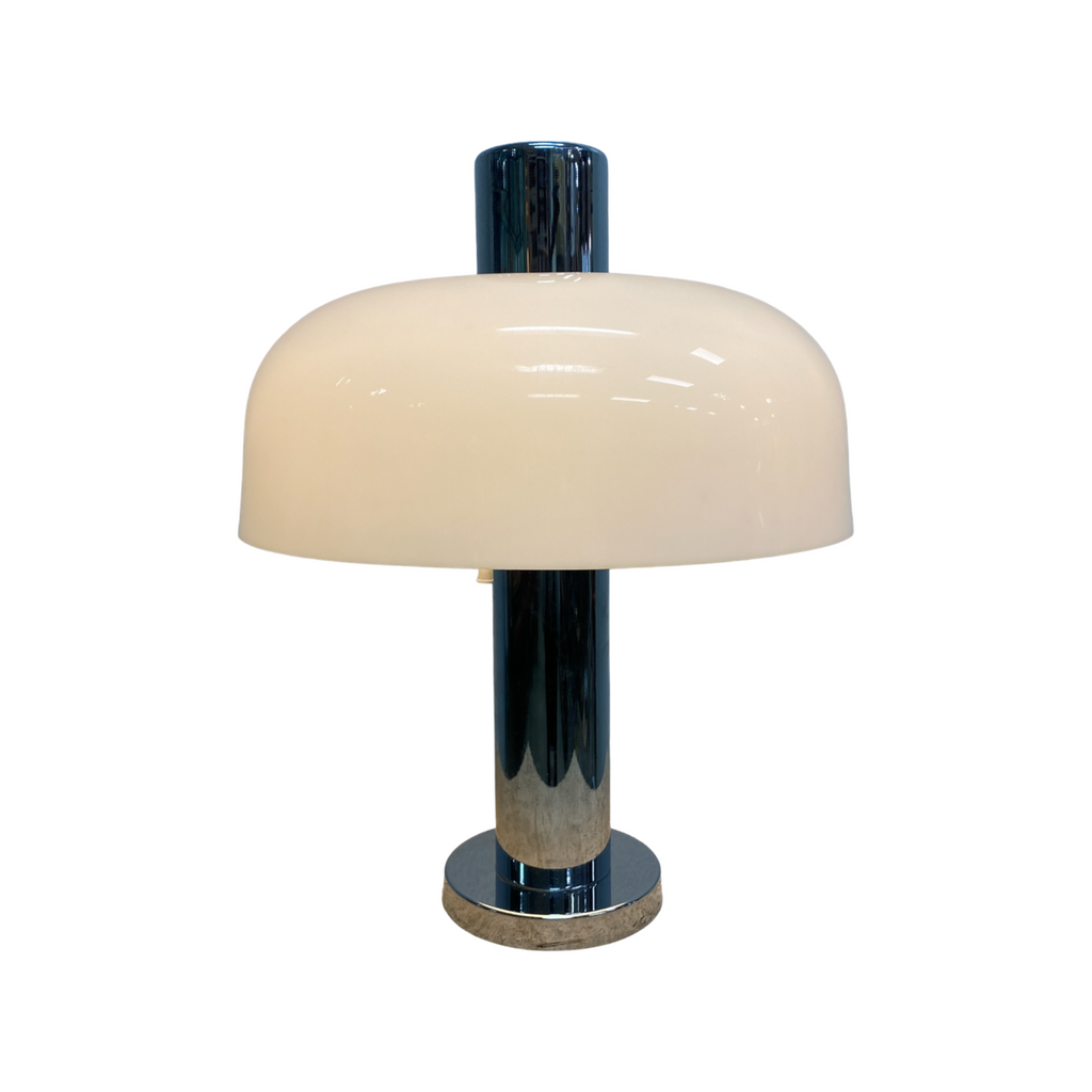 Rare Oslo Mid Century 'Mushroom' Lamp With Chrome Pillar Base 1970s