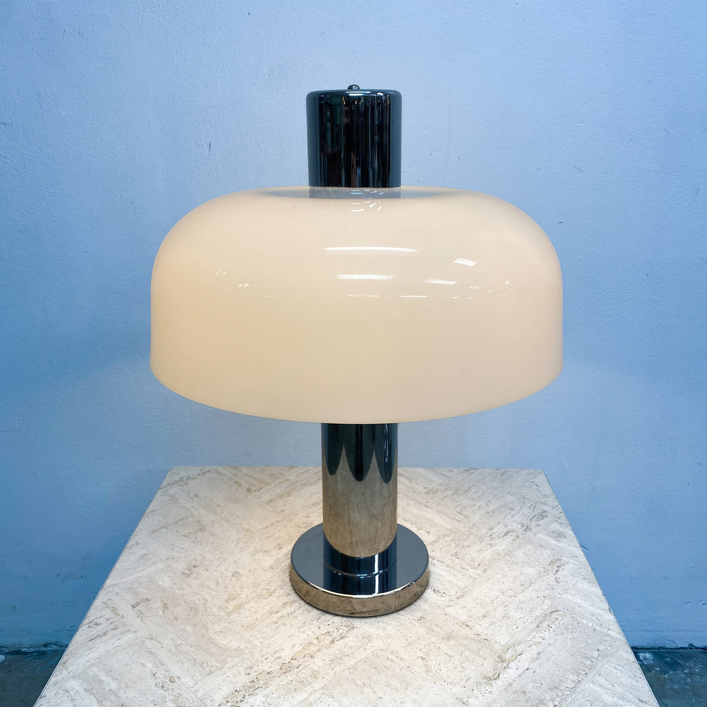 Rare Oslo Mid Century 'Mushroom' Lamp With Chrome Pillar Base 1970s