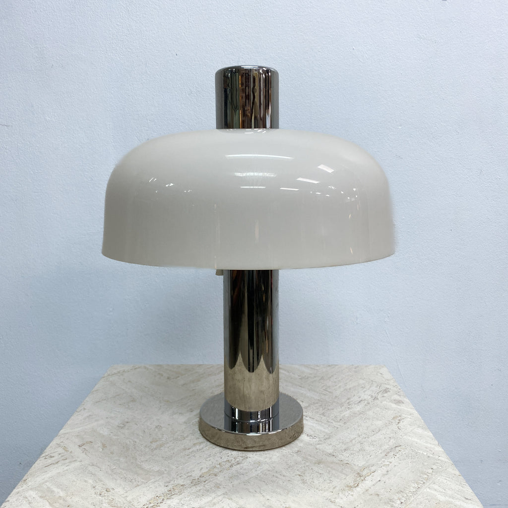 Rare Oslo Mid Century 'Mushroom' Lamp With Chrome Pillar Base 1970s
