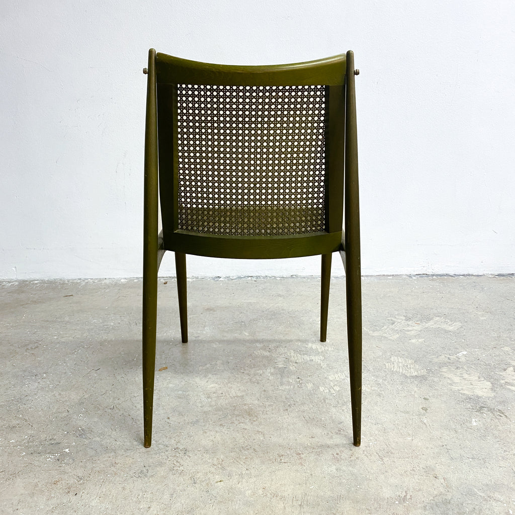 Rare Set Of 4 Mid Century John Duffecy Rattan And Green Dining Chairs