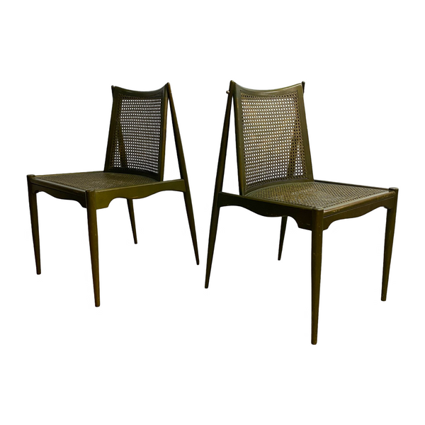 Rare Set Of 4 Mid Century John Duffecy Rattan And Green Dining Chairs