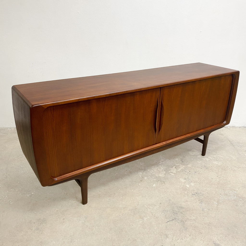 Rare mid century restored teak Berryman sideboard with tambour doors designed by Johannes Andersen