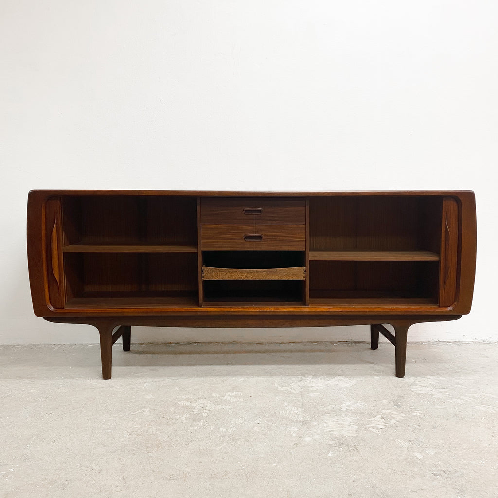 Rare mid century restored teak Berryman sideboard with tambour doors designed by Johannes Andersen