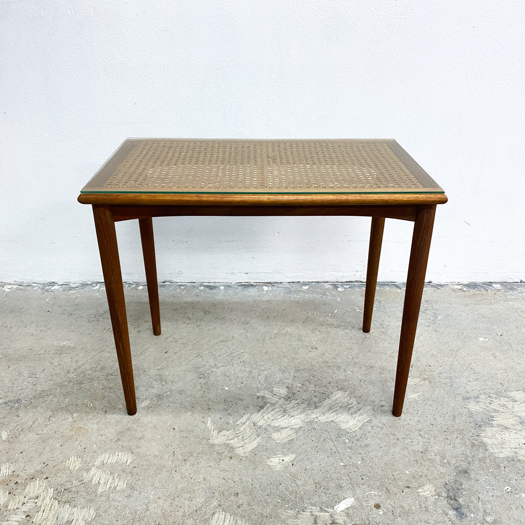 Vintage Mid Century Rattan Top Side Table