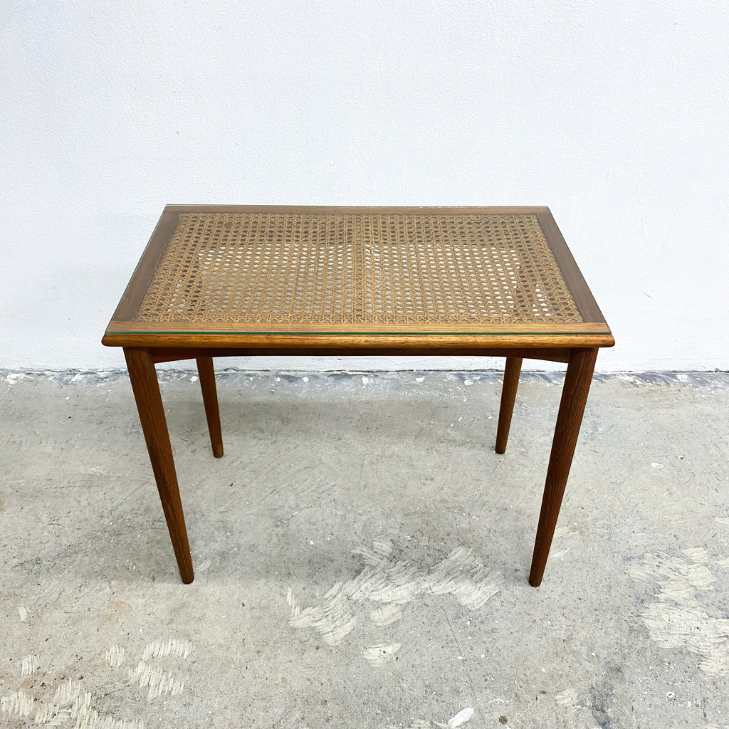 Vintage Mid Century Rattan Top Side Table