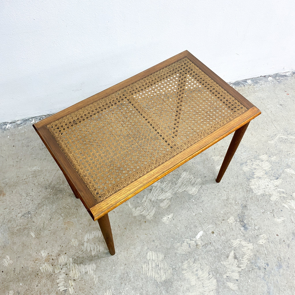 Vintage Mid Century Rattan Top Side Table