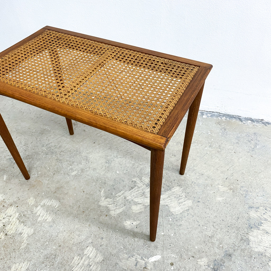 Vintage Mid Century Rattan Top Side Table