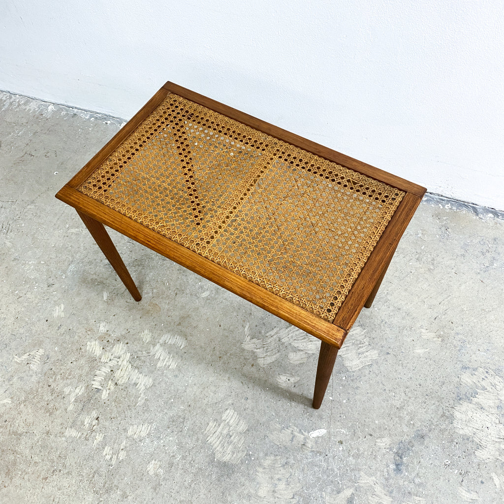 Vintage Mid Century Rattan Top Side Table
