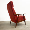 Red Velour Sprung Seat Beech Frame Armchair From Denmark