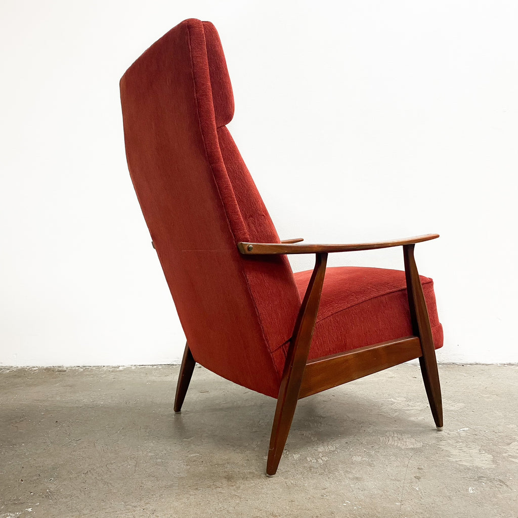 Red Velour Sprung Seat Beech Frame Armchair From Denmark
