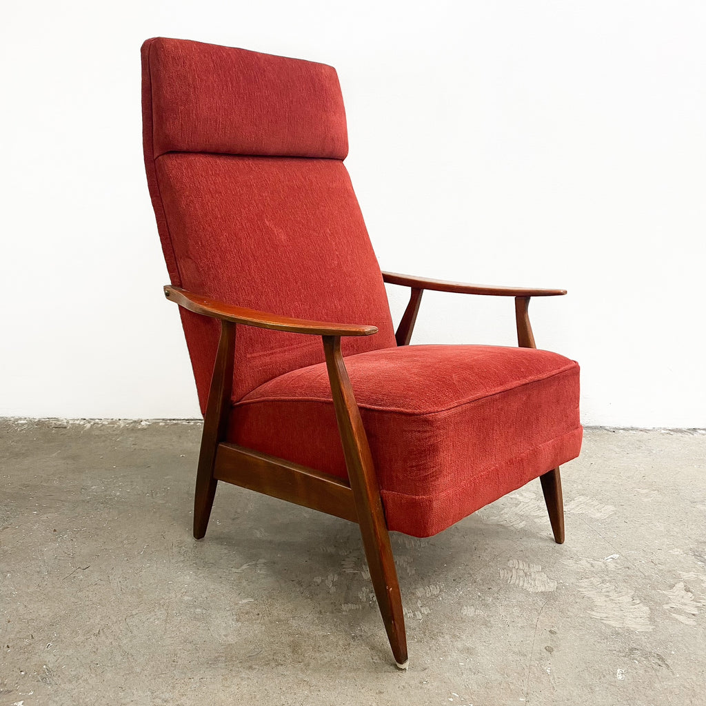 Red Velour Sprung Seat Beech Frame Armchair From Denmark