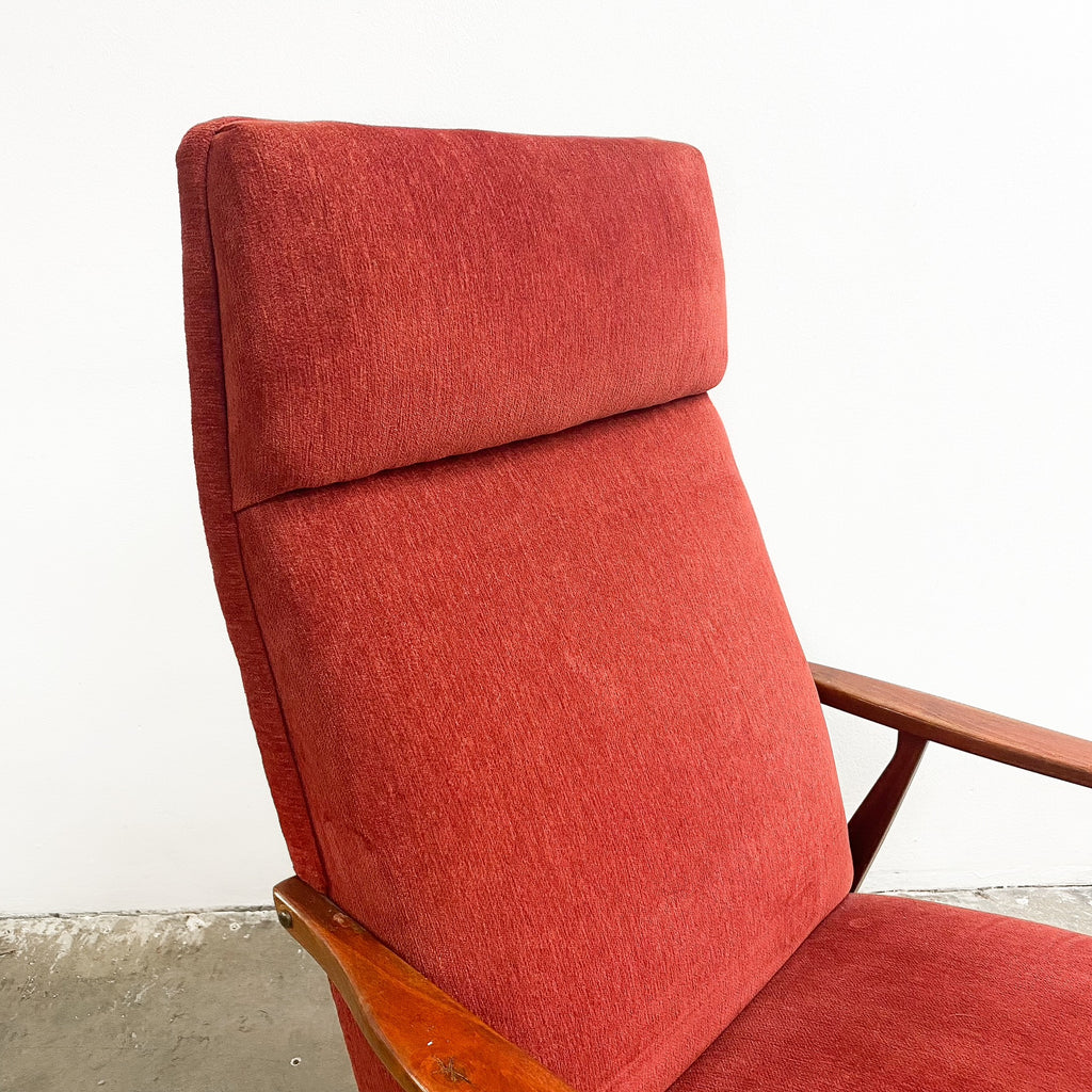 Red Velour Sprung Seat Beech Frame Armchair From Denmark