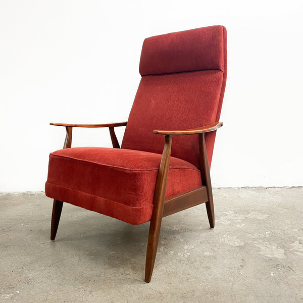 Red Velour Sprung Seat Beech Frame Armchair From Denmark