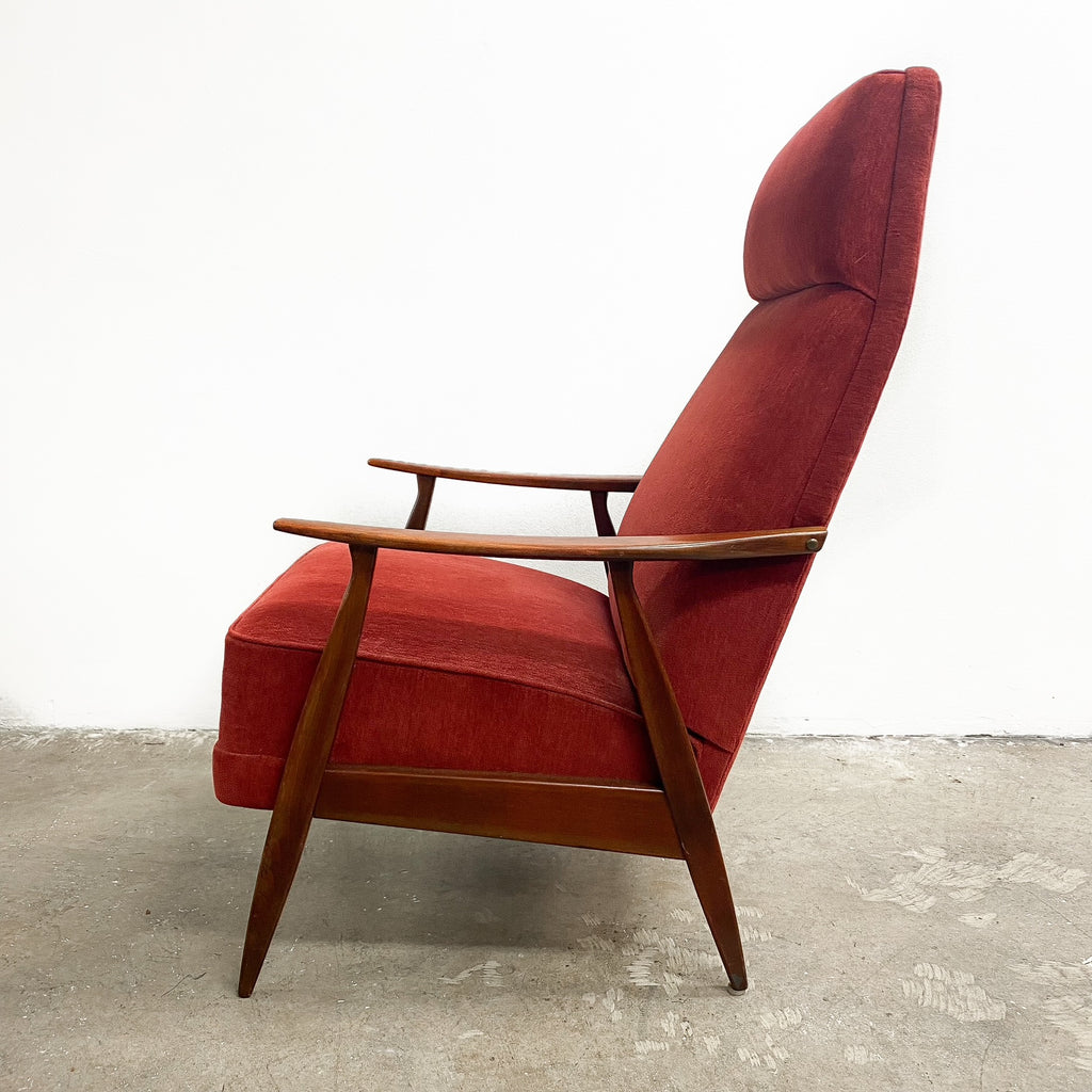 Red Velour Sprung Seat Beech Frame Armchair From Denmark