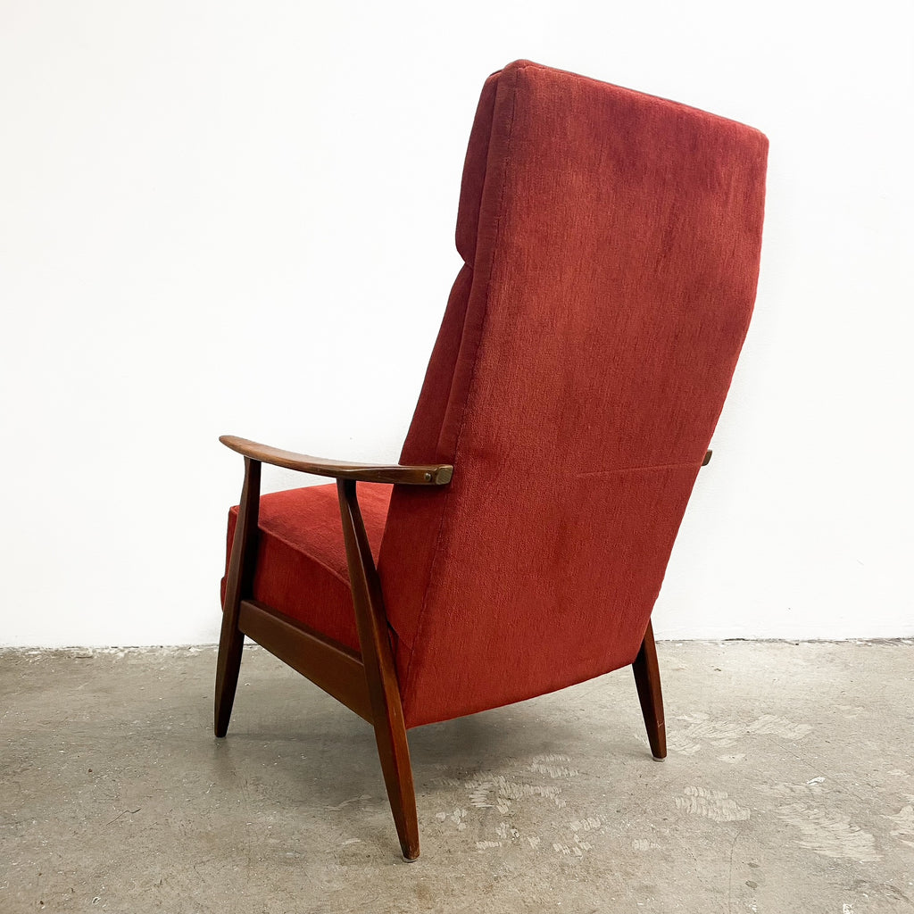 Red Velour Sprung Seat Beech Frame Armchair From Denmark