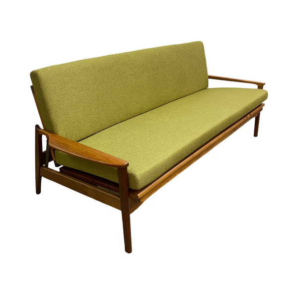 Restored Mid Century Teak Fler Three Seater Daybed Sofa Lounge