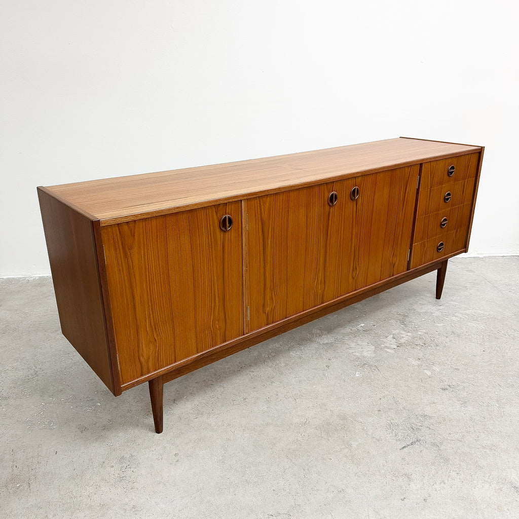 Restored Mid Century Parker Nordic Cat's Eye Handle Teak Sideboard