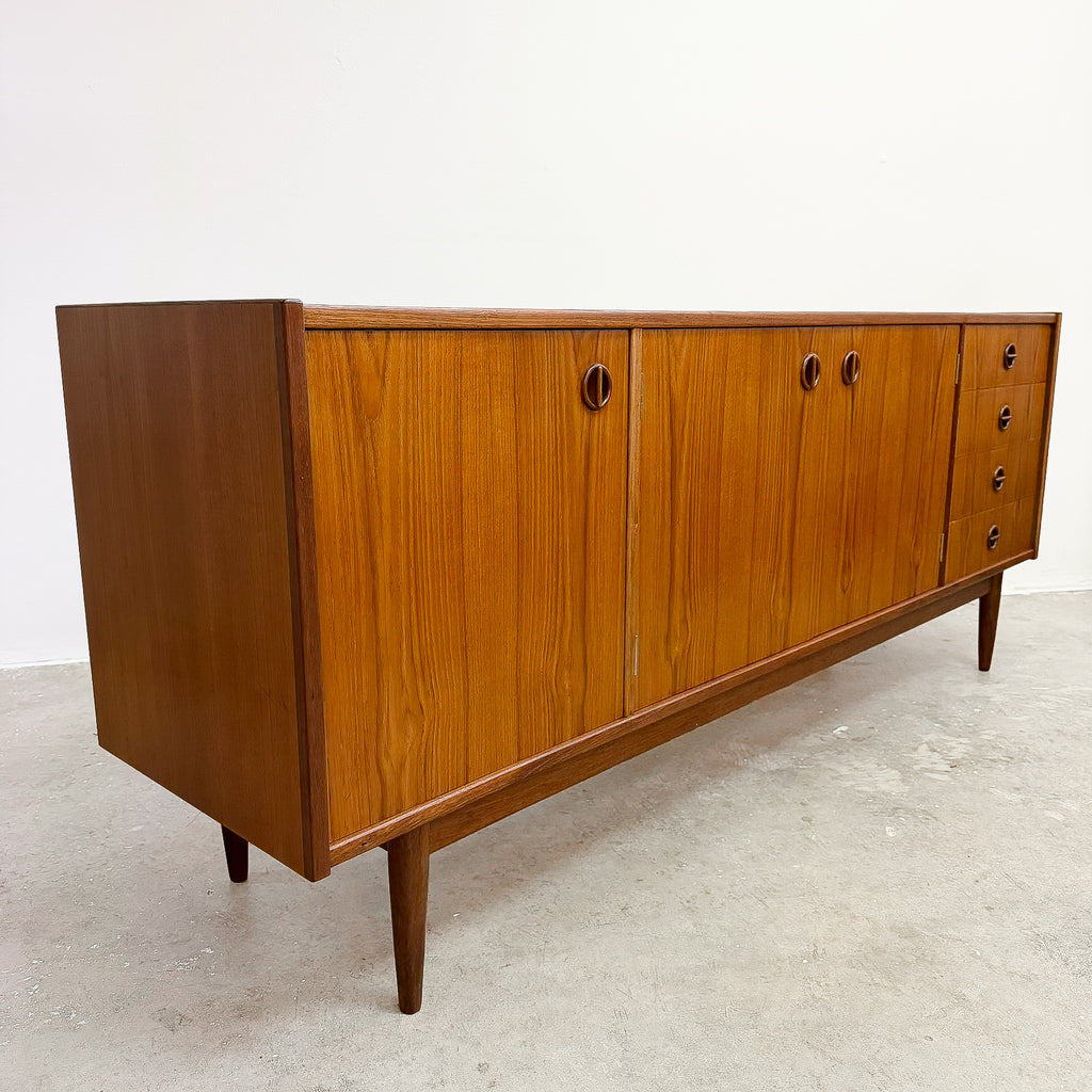 Restored Mid Century Parker Nordic Cat's Eye Handle Teak Sideboard