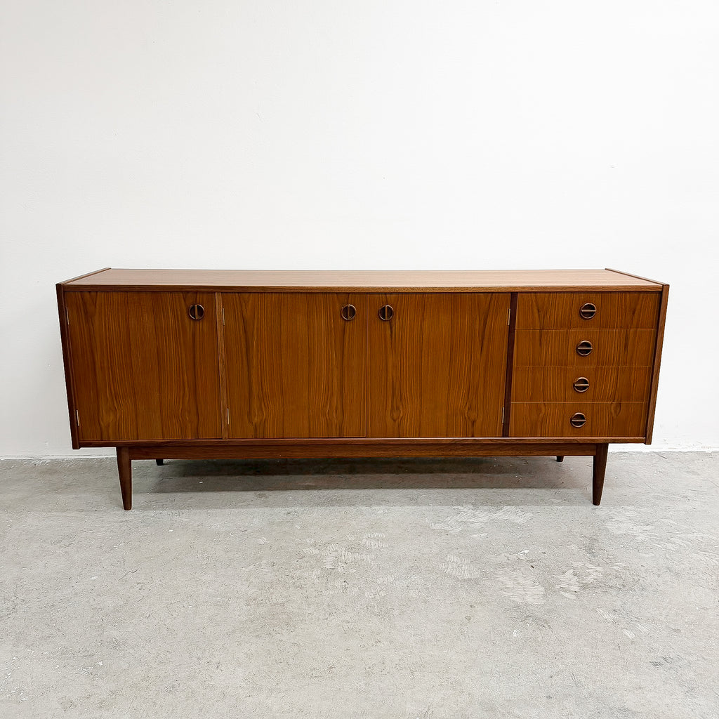 Restored Mid Century Parker Nordic Cat's Eye Handle Teak Sideboard