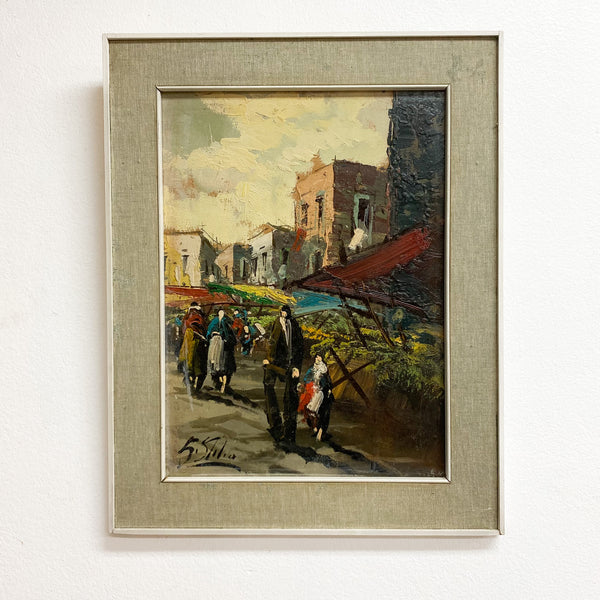 S.Stilo Original Oil On Board Market Scene