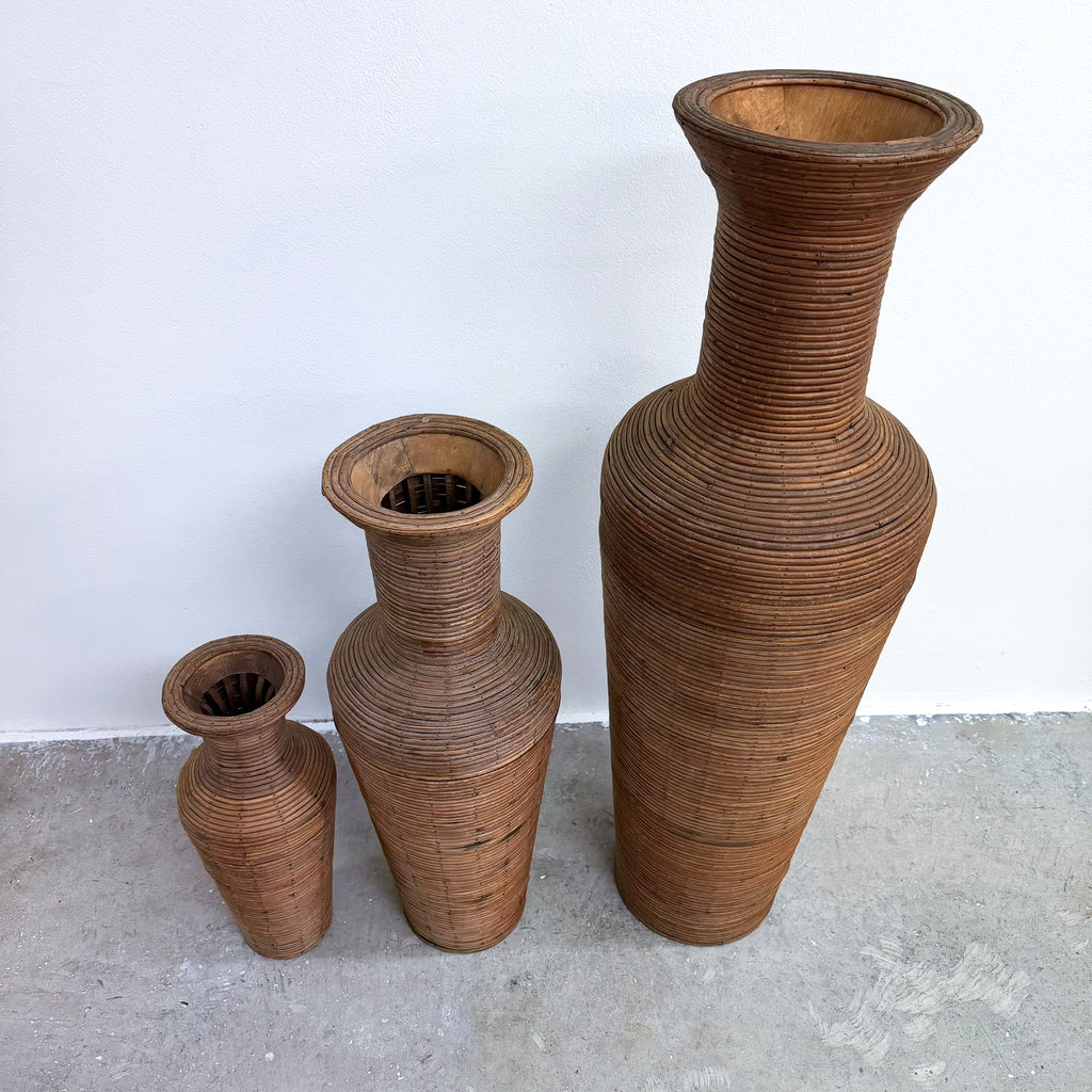 Set Of 3 Pencil Cane Vases
