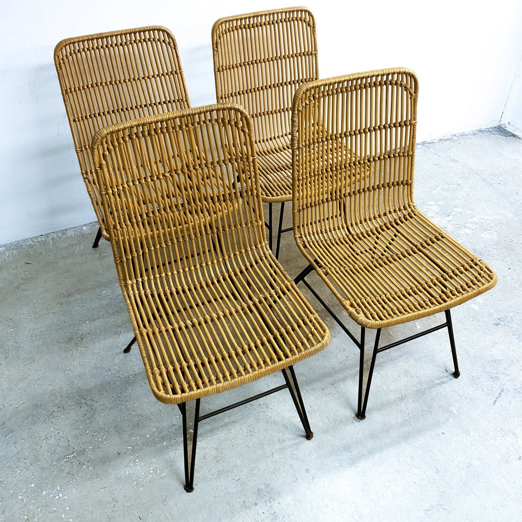 Set Of 4 Cane And Metal Rod Dining Chairs