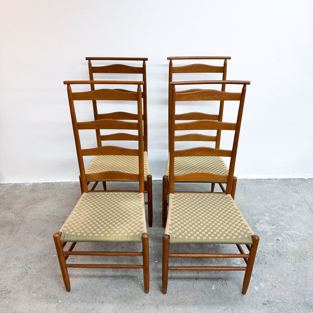 Set Of 4 Mid Century Shaker Style Dining Chairs With Woven Seat