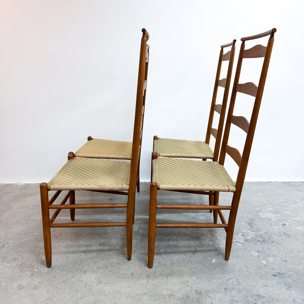 Set Of 4 Mid Century Shaker Style Dining Chairs With Woven Seat