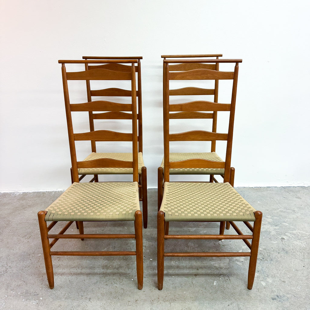 Set Of 4 Mid Century Shaker Style Dining Chairs With Woven Seat
