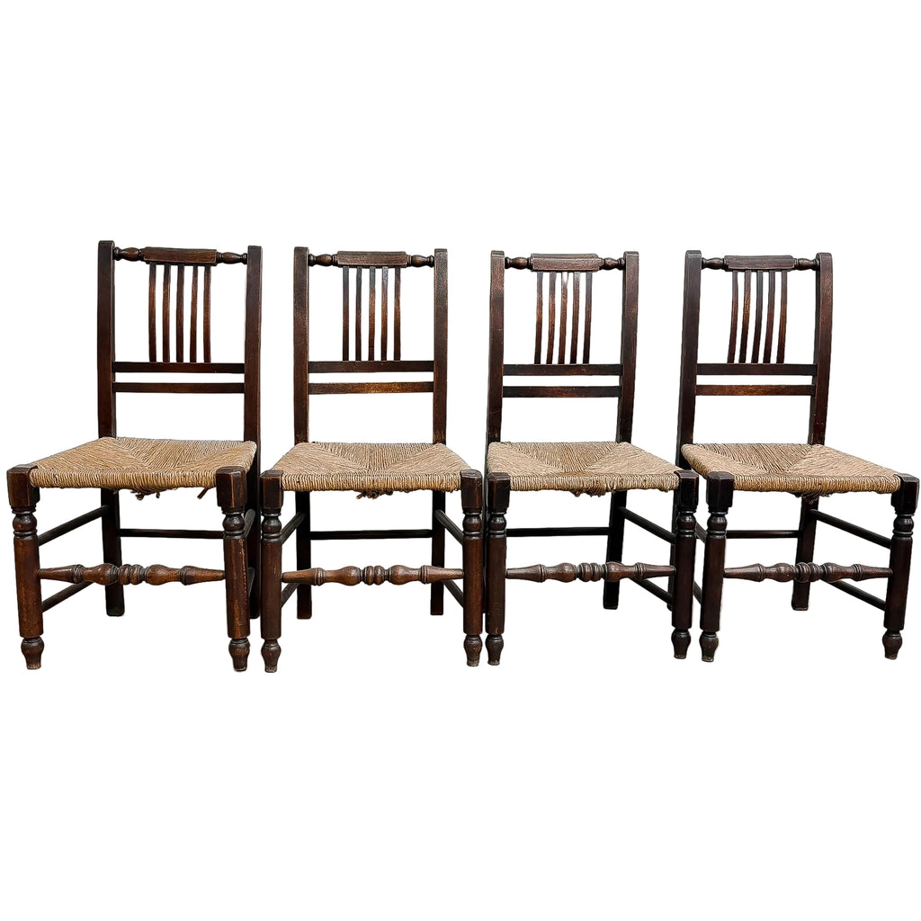 Set Of 4 Rush Seat Antique Chairs