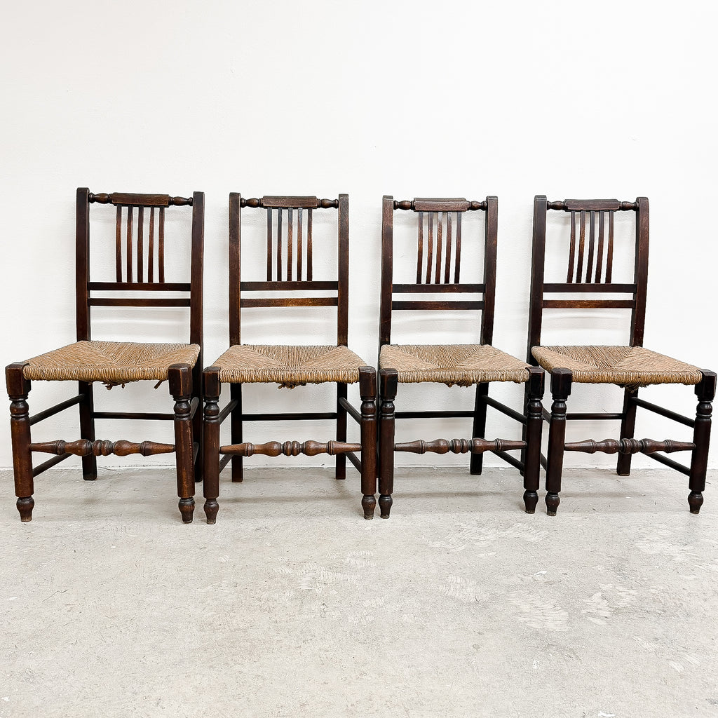 Set Of 4 Rush Seat Antique Chairs