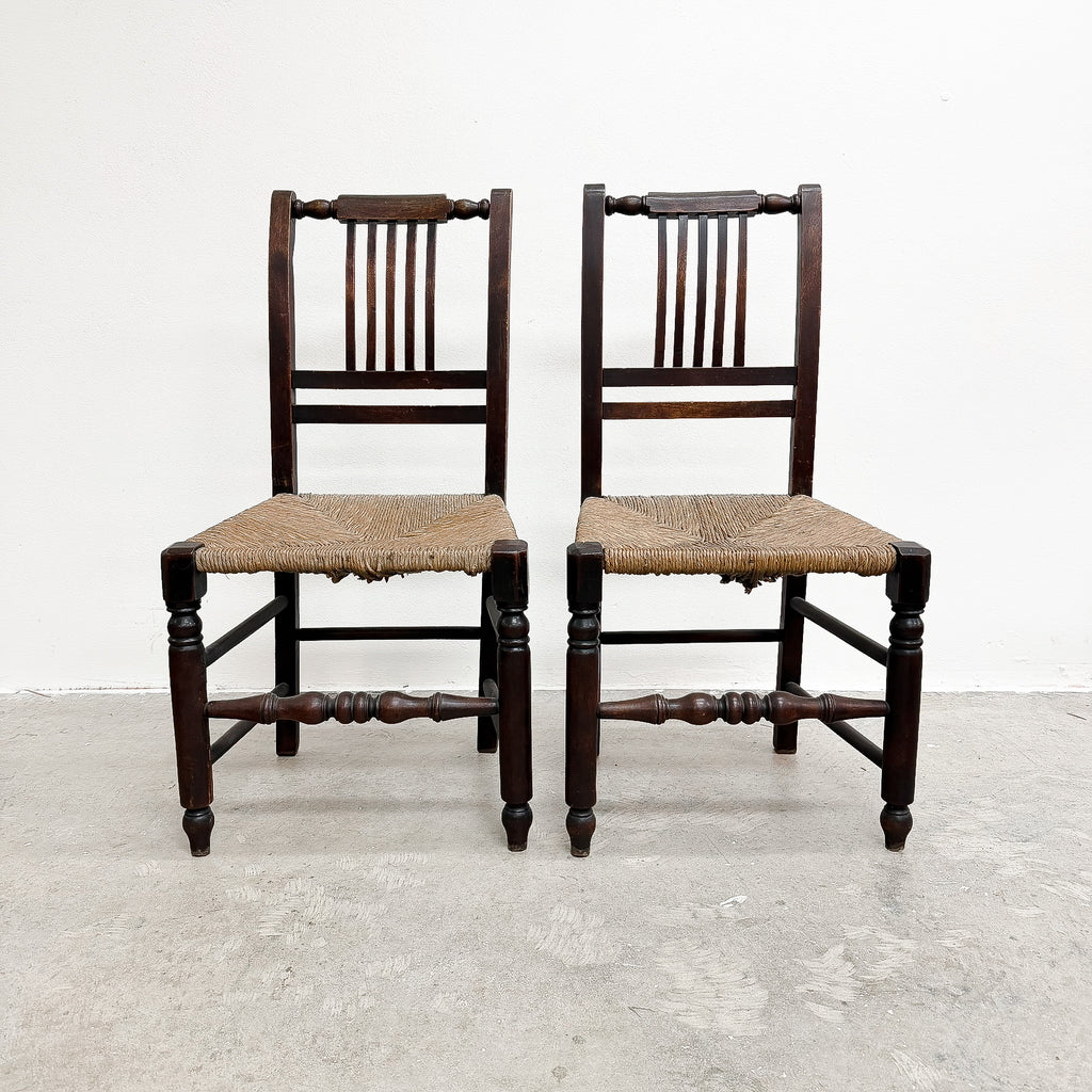 Set Of 4 Rush Seat Antique Chairs