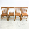 Set Of 4 Rustic Farmhouse Pressed Pattern And Spindle Back Pine Kitchen Chairs