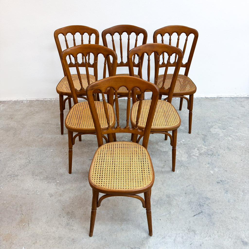 Set Of 6 Mid Century Bentwood And Rattan Dining Chairs By Ligna