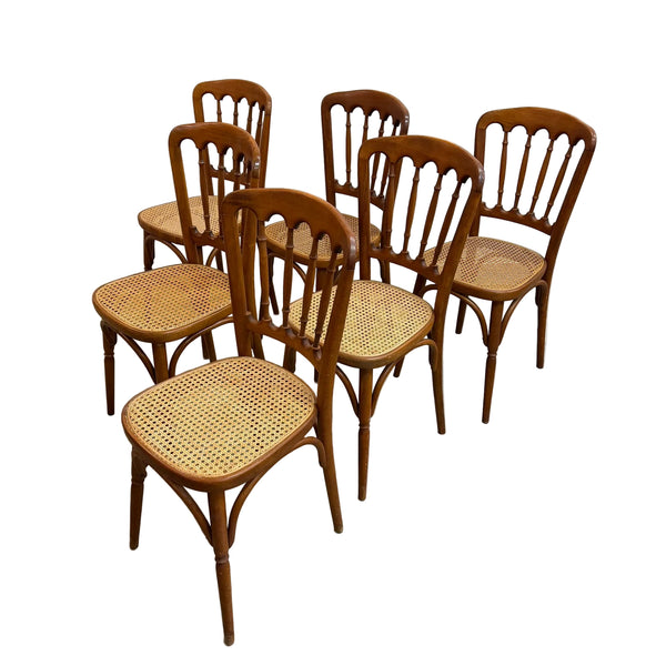 Set Of 6 Mid Century Bentwood And Rattan Dining Chairs By Ligna