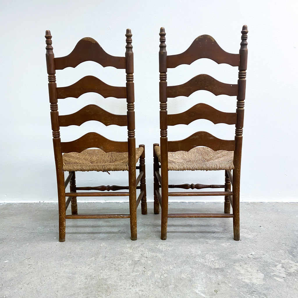Set Of 6 Vintage Rustic Farmhouse Rush Seat Ladderback Dining Chairs 