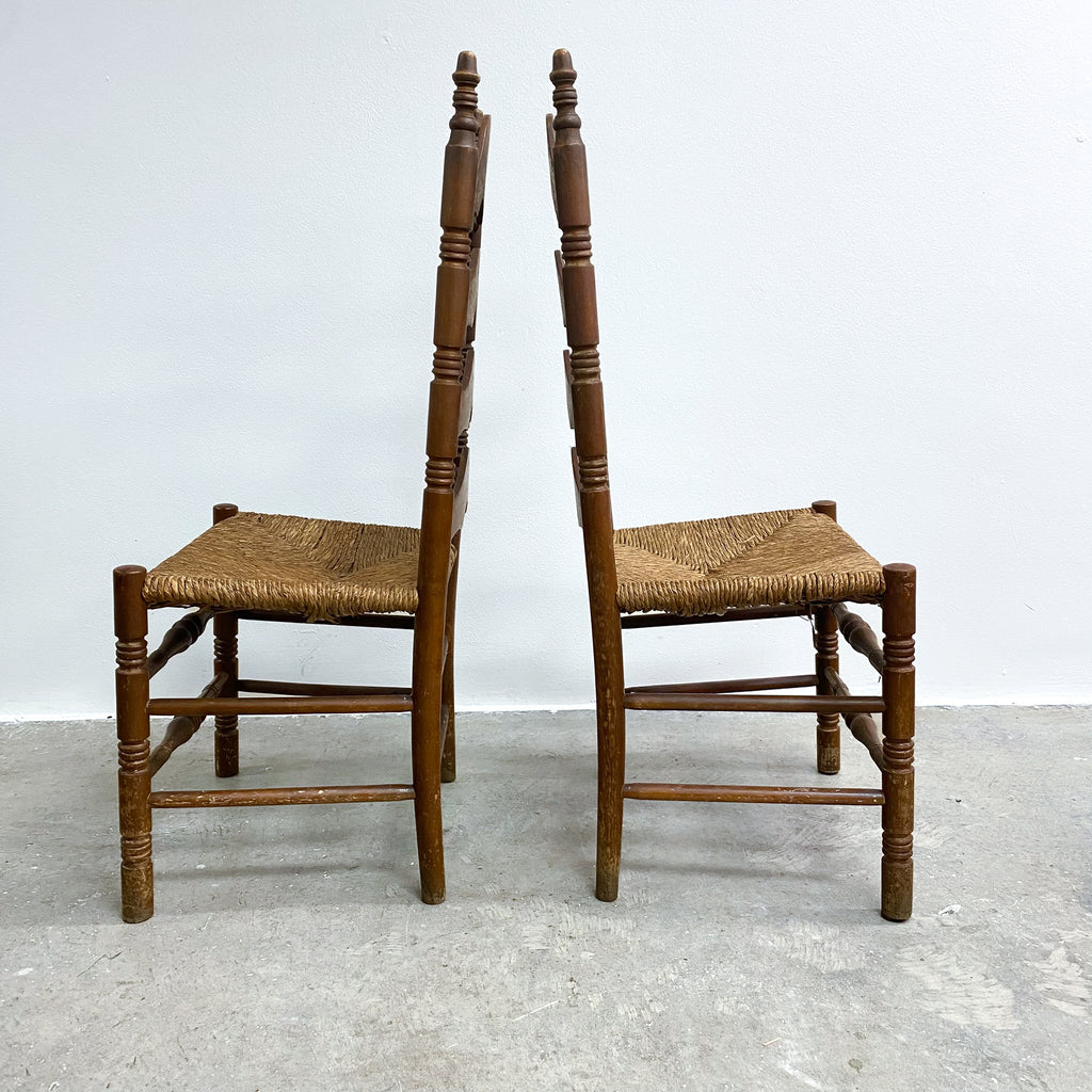 Set Of 6 Vintage Rustic Farmhouse Rush Seat Ladderback Dining Chairs 